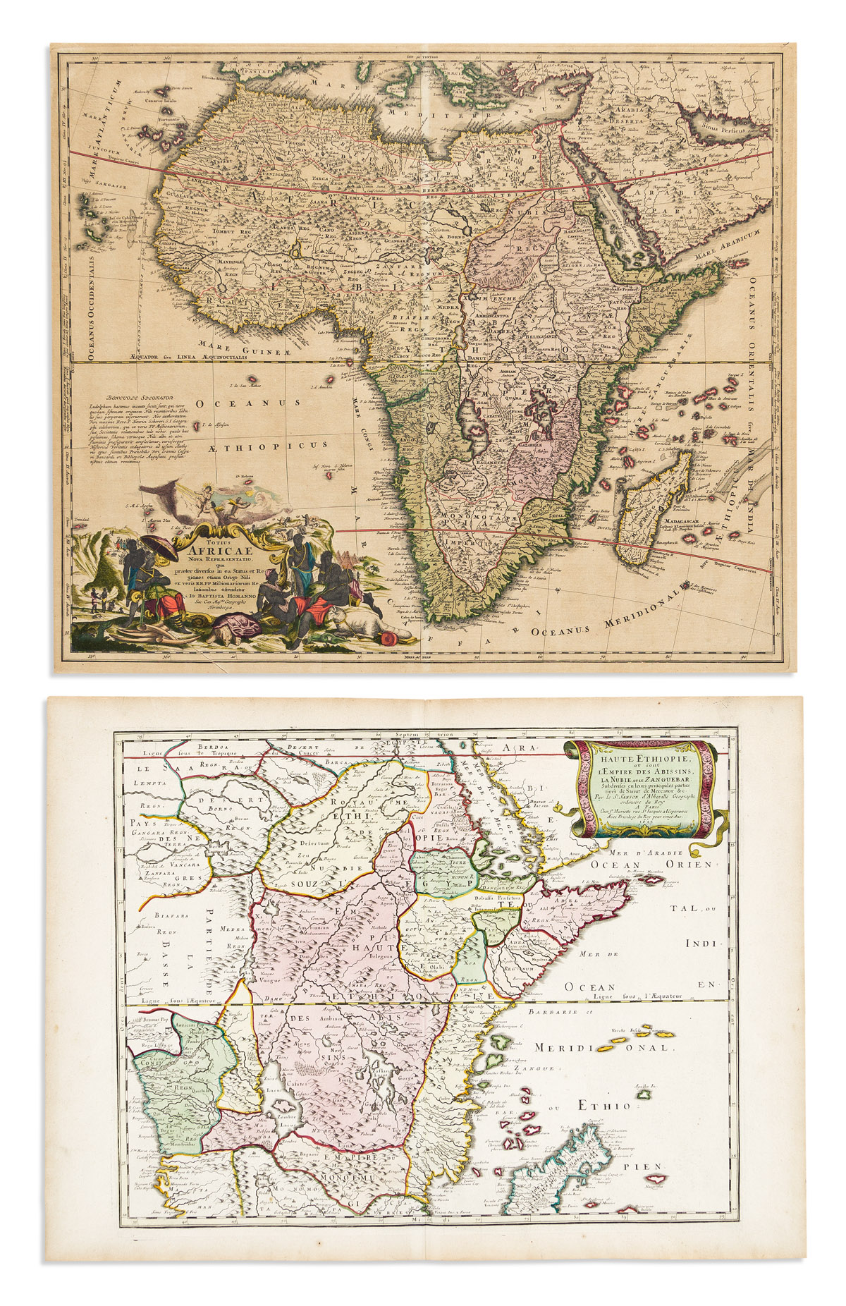 (AFRICA and the MIDDLE EAST.) Group of 4 seventeenth and eighteenth-century double-page engraved maps.